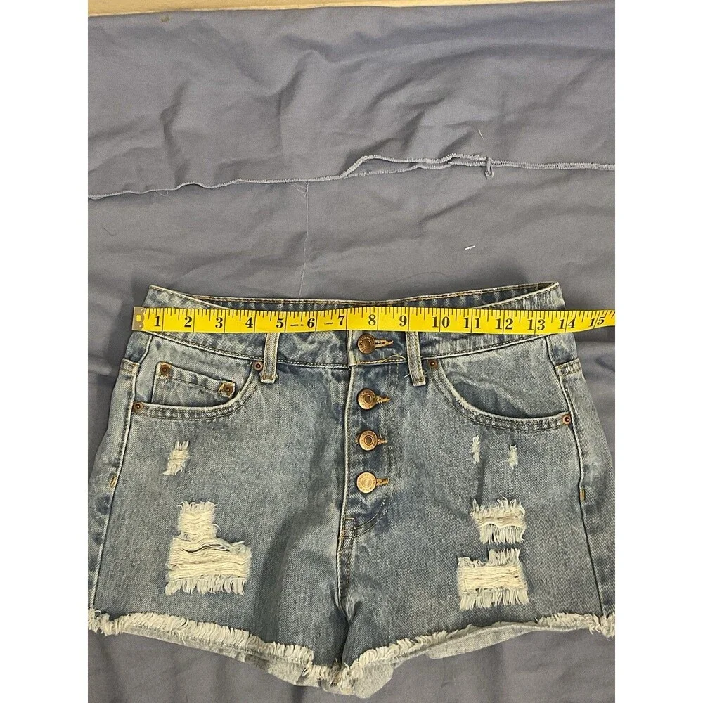 Forever 21 Button Fly Distressed Cut Off Blue Denim Shorts Size 25